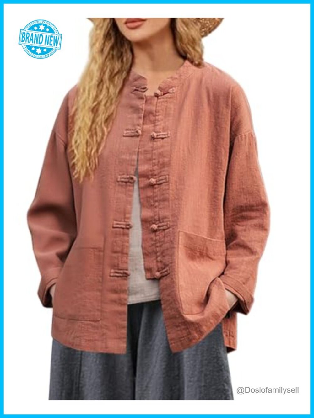 Linen Cotton Mandarin Collar Frog Button Shirt Jacket Long Sleeve